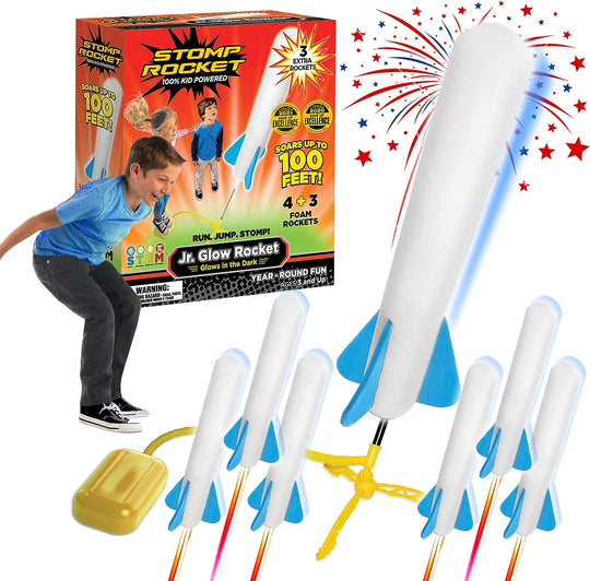 Stomp Rocket<sup>®</sup> Original Jr. Glow Rocket Launcher for Kids - 7 Foam Rockets - Safe for Boys or Girls Age 3+