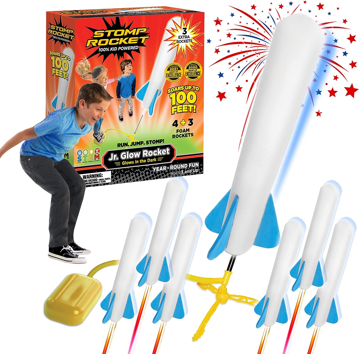 Stomp Rocket Original Jr. Glow Rocket Launcher for Kids - 7 Foam ...