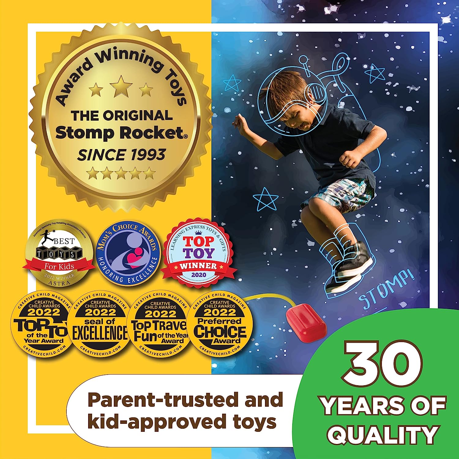 Stpm Rockets Stomp Rocket Original Jr. Glow Rocket Launcher for Kids - 7 Foam ...