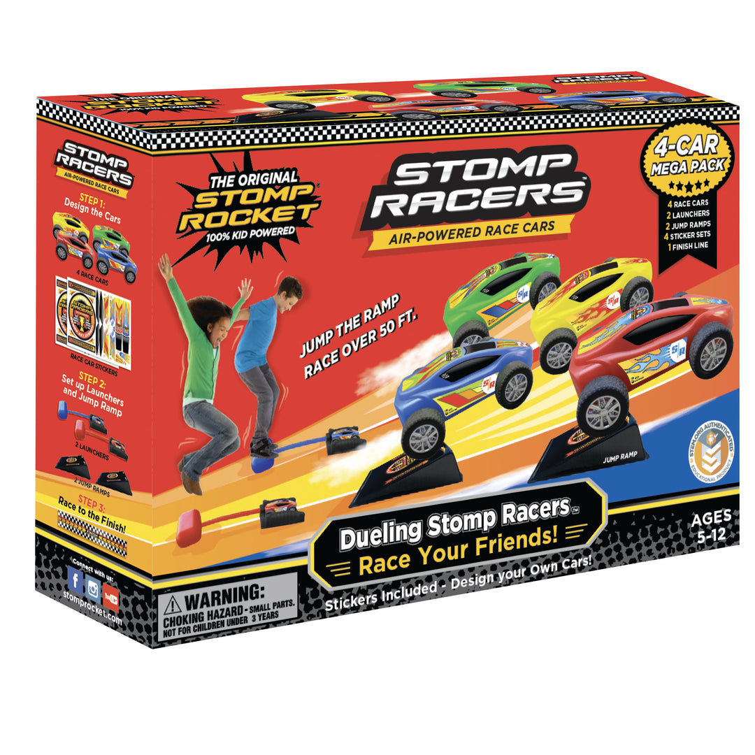 Stomp Rocket<sup>®</sup>  Dueling Stomp Racers<sup>™</sup> 4 Car Mega Pack